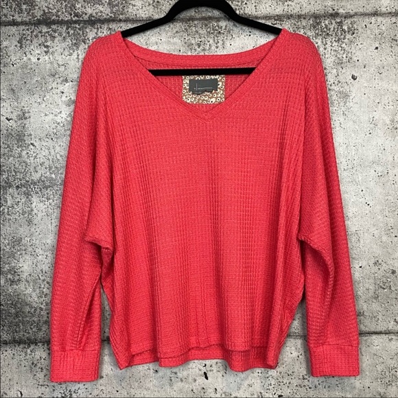Anthropologie // Pink Waffle Knit Thermal Top - Picture 1 of 3